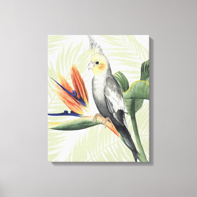 Palm Leaves With Black Bird Canvas Print (Front)