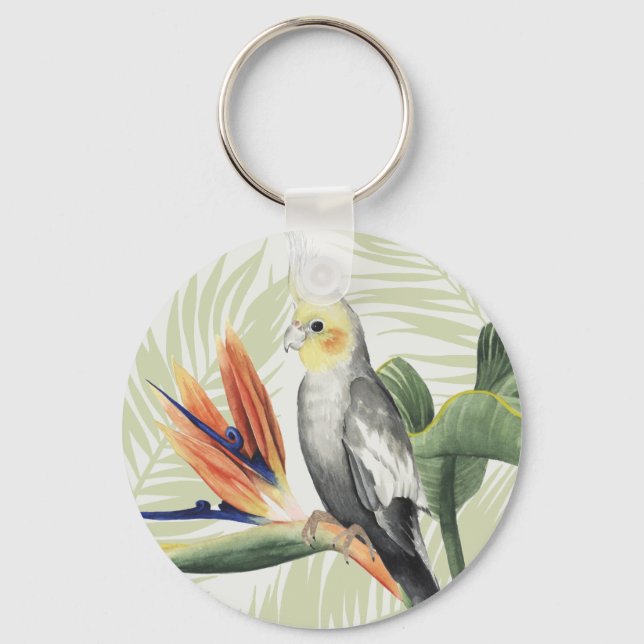 Palm Leaves With Black Bird Key Ring (Front)