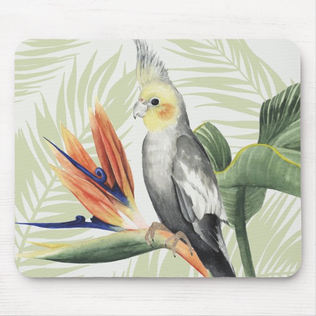 Palm Leaves With Black Bird Mouse Mat (Front)