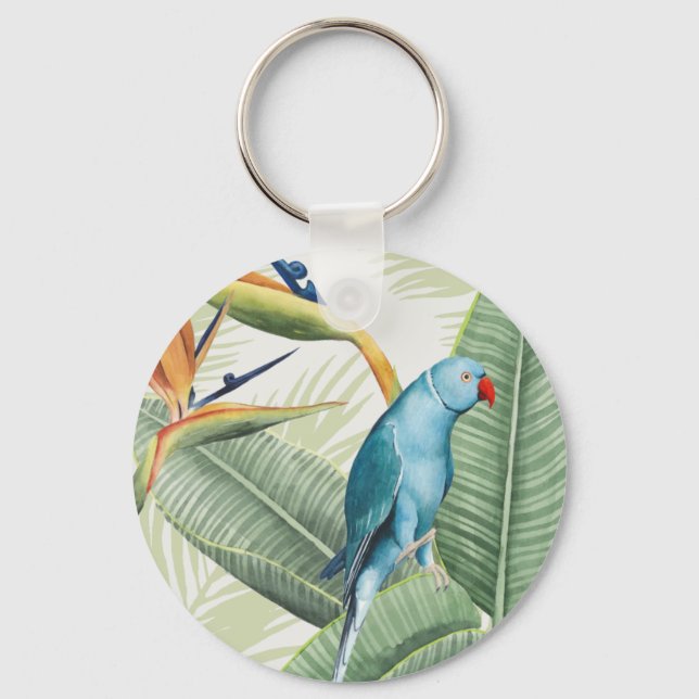 Palm Leaves With Blue Bird Key Ring (Front)