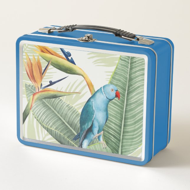 Palm Leaves With Blue Bird Metal Lunch Box (Front)