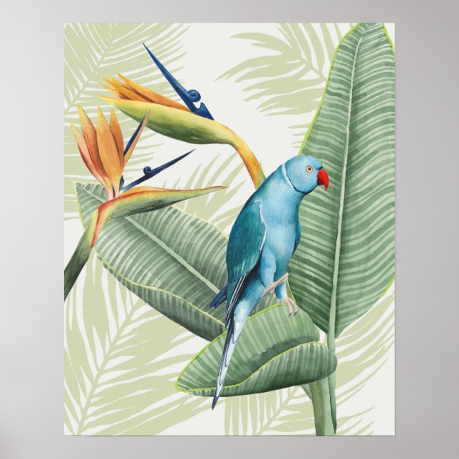 Palm Leaves With Blue Bird Poster (Front)