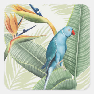 Palm Leaves With Blue Bird Square Sticker