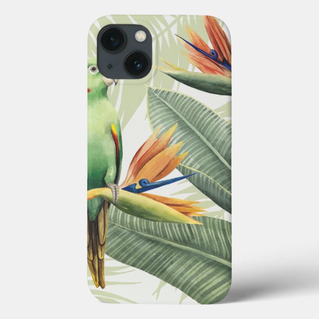 Palm Leaves With Green Bird Case-Mate iPhone Case (Back)