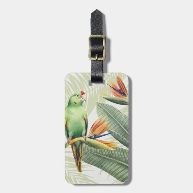 Palm Leaves With Green Bird Luggage Tag (Front Vertical)