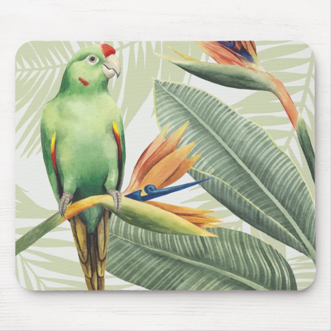 Palm Leaves With Green Bird Mouse Mat (Front)