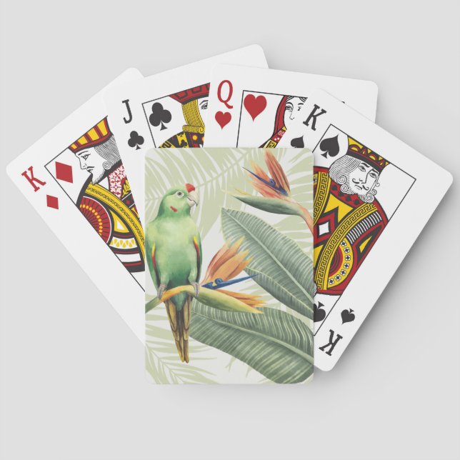 Palm Leaves With Green Bird Playing Cards (Back)