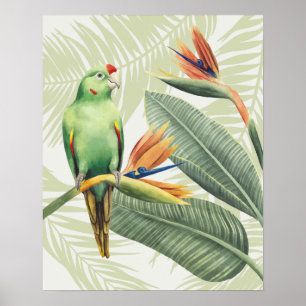 Palm Leaves With Green Bird Poster