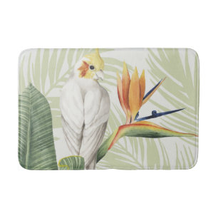 Palm Leaves With White Bird Bath Mat