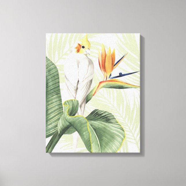Palm Leaves With White Bird Canvas Print (Front)