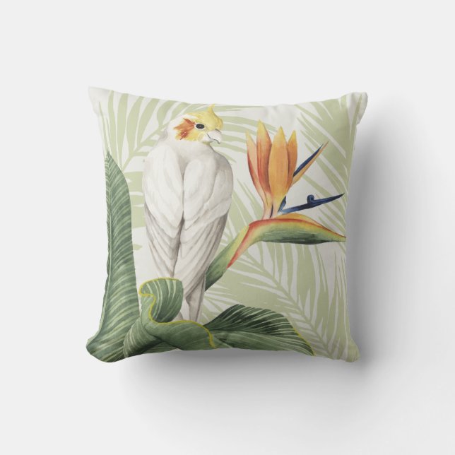 Palm Leaves With White Bird Cushion (Front)