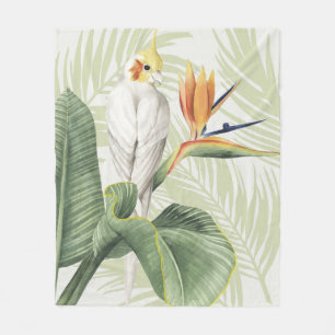 Palm Leaves With White Bird Fleece Blanket