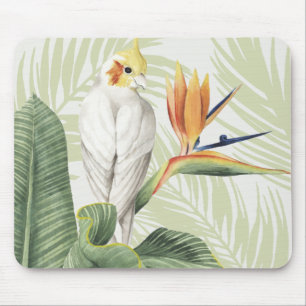 Palm Leaves With White Bird Mouse Mat