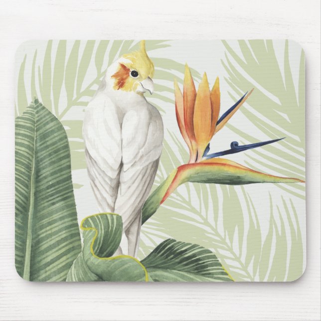 Palm Leaves With White Bird Mouse Mat (Front)