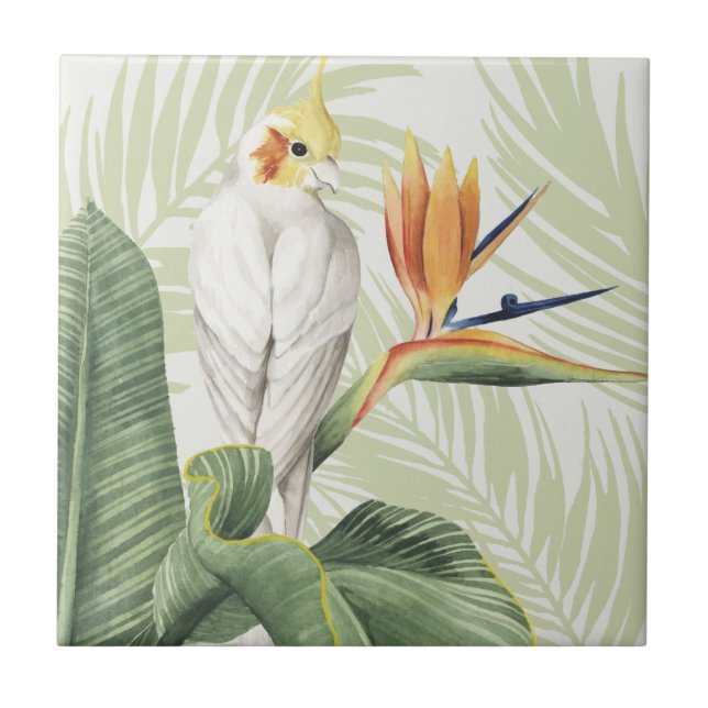 Palm Leaves With White Bird Tile (Front)
