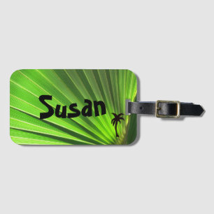 Palm Life Green Palm Frond with Palm Tree Motif Luggage Tag