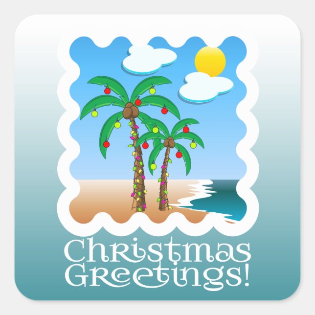 Palm Lights Beach Christmas Square Sticker (Front)
