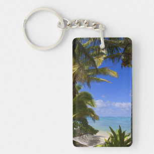 Palm lined beach Cook Islands 2 Key Ring