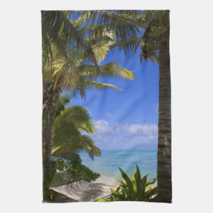 Palm lined beach Cook Islands 2 Tea Towel