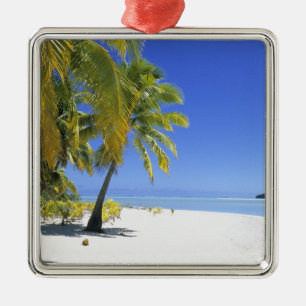 Palm lined beach Cook Islands 3 Metal Tree Decoration