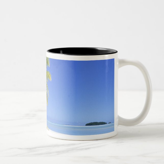 Palm lined beach Cook Islands 3 Two-Tone Coffee Mug (Right)