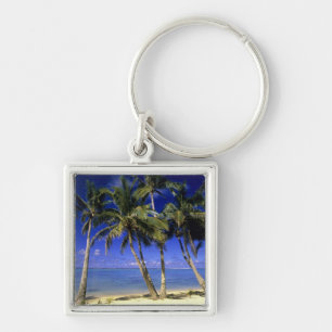Palm lined beach Cook Islands 4 Key Ring