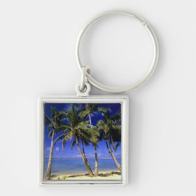 Palm lined beach Cook Islands 4 Key Ring (Front)