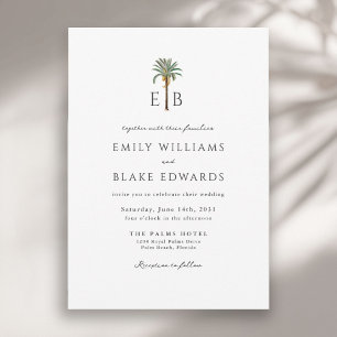 Palm Logo Elegant Tropical Monogram Wedding Invitation