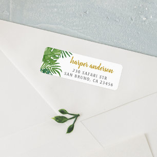 Palm & Monstera   Gold Name Modern Return Address