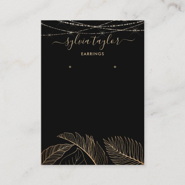 Palm Monstera Leaf Earring frame display add logo Business Card (Front)