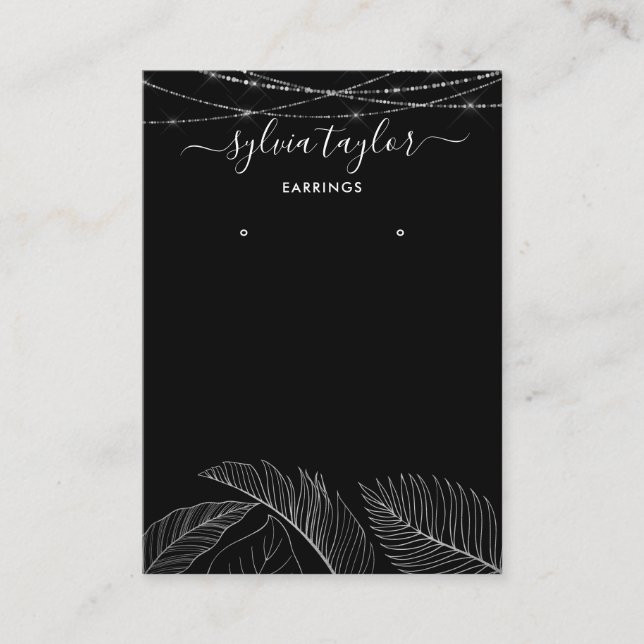 Palm Monstera Leaf Earring frame display add logo  Business Card (Front)