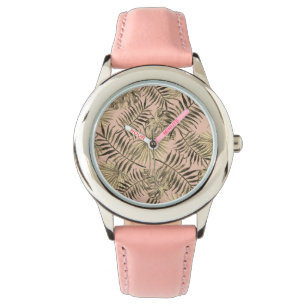 Palm monstera leaf tropical peach pink and gold watch