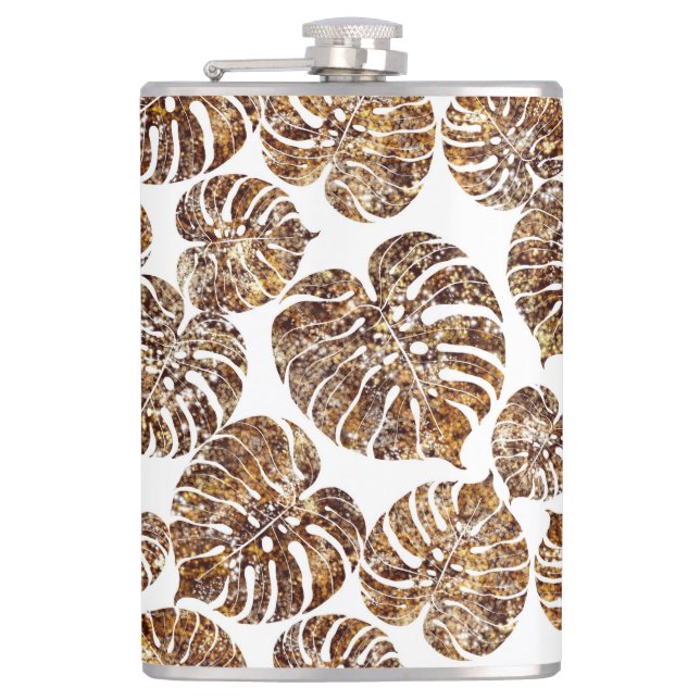 Palm monstera seamless pattern hip flask (Front)
