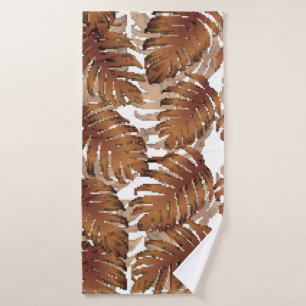 Palm Monstera Seamless Pattern. Orange White Tropi Bath Towel
