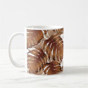 Palm Monstera Seamless Pattern. Orange White Tropi Coffee Mug