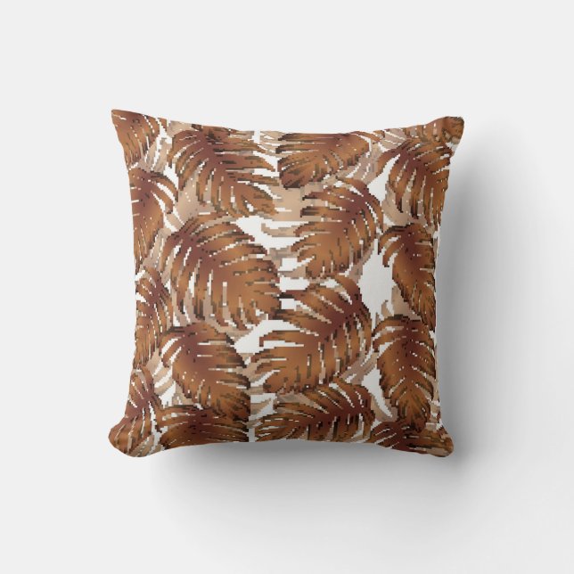 Palm Monstera Seamless Pattern. Orange White Tropi Cushion (Front)