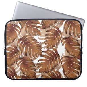 Palm Monstera Seamless Pattern. Orange White Tropi Laptop Sleeve