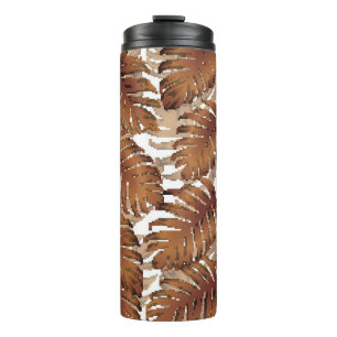 Palm Monstera Seamless Pattern. Orange White Tropi Thermal Tumbler
