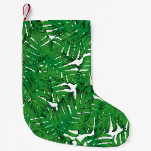 Palm Monstera Seamless Pattern. White Green Tropic Small Christmas Stocking