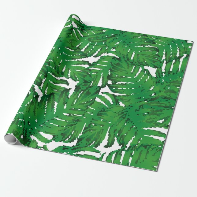 Palm Monstera Seamless Pattern. White Green Tropic Wrapping Paper (Unrolled)