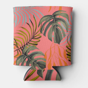 Palm Monstera Tropical Watercolor Pattern Can Cooler