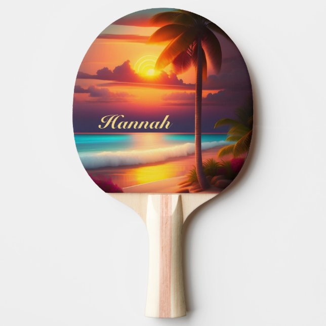 Palm on the beach at sunset ping pong paddle (Front)