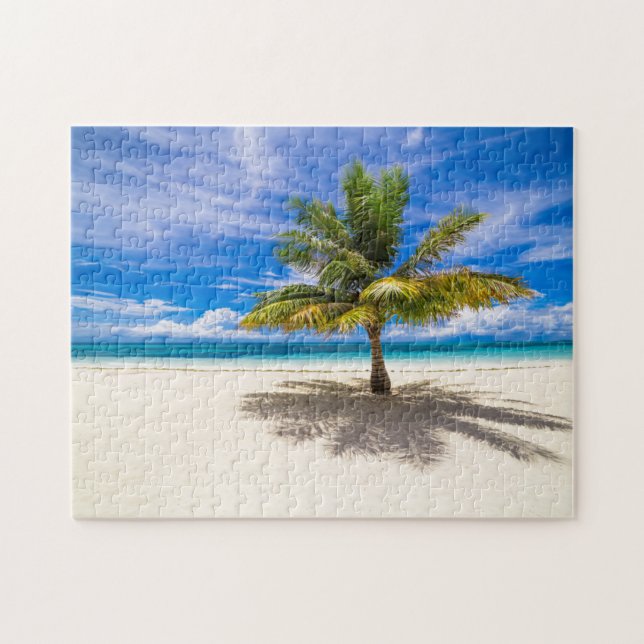 Palm on White Sand Beach Jigsaw Puzzle (Horizontal)