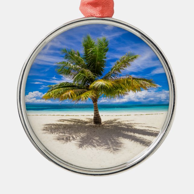 Palm on White Sand Beach Metal Tree Decoration (Front)