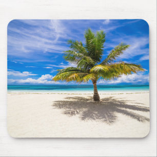 Palm on White Sand Beach Mouse Mat