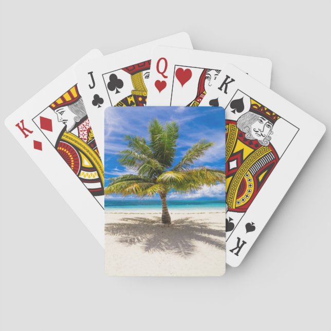 Palm on White Sand Beach Playing Cards (Back)