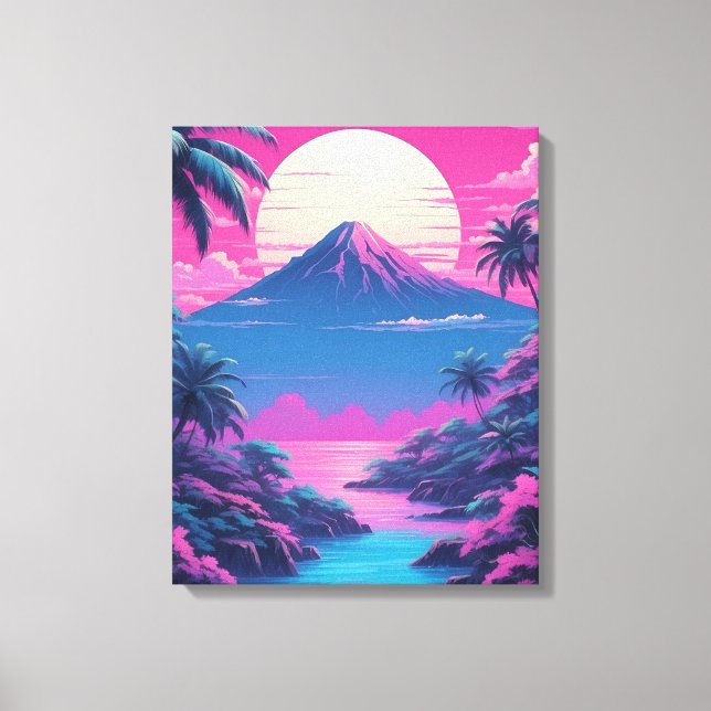 Palm Paradise: A Tranquil Tropical Sunset Escape Canvas Print (Front)