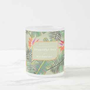 Palm Paradise Green Frosted Glass Coffee Mug