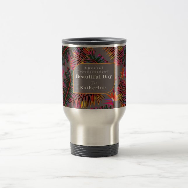 Palm Paradise Grey Travel Mug (Center)