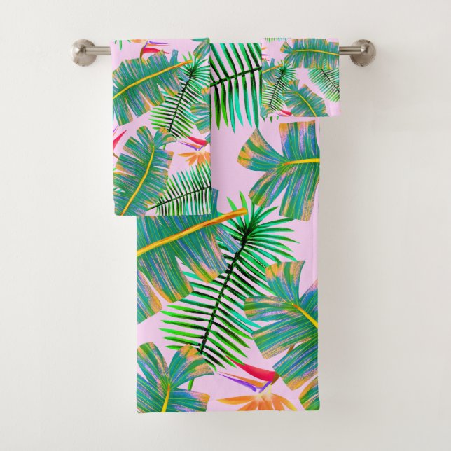 Palm Paradise Pink Bath Towel Set (Insitu)
